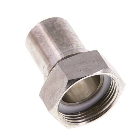 32 mm & G1-1/4'' RVS 1.4401 Slangpilaar Wartelmoer Vlakke PTFE Afdichting en Veiligheidskraag EN 14420-5 (DIN 2817)