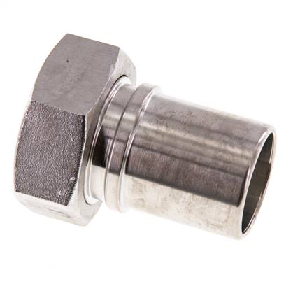 32 mm & G1-1/4'' RVS 1.4401 Slangpilaar Wartelmoer Vlakke PTFE Afdichting en Veiligheidskraag EN 14420-5 (DIN 2817)