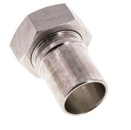 32 mm & G1-1/4'' RVS 1.4401 Slangpilaar Wartelmoer Vlakke PTFE Afdichting en Veiligheidskraag EN 14420-5 (DIN 2817)