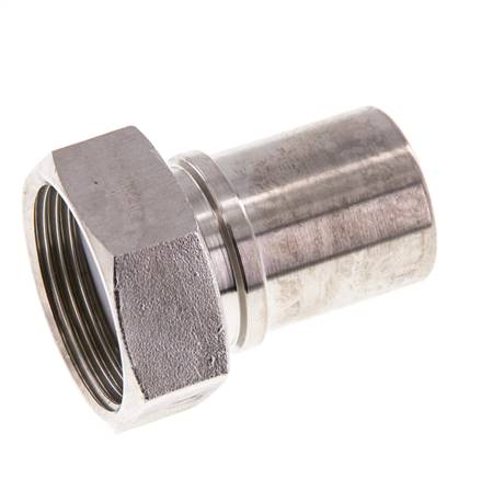 32 mm & G1-1/4'' RVS 1.4401 Slangpilaar Wartelmoer Vlakke PTFE Afdichting en Veiligheidskraag EN 14420-5 (DIN 2817)
