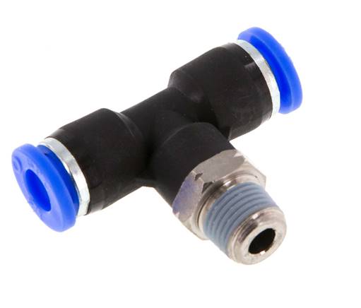 1/4'' x 1/8'' NPT inline T-stuk Messing/PBT Insteekfitting Buitendraad Draaibaar NBR [2 Stuks]