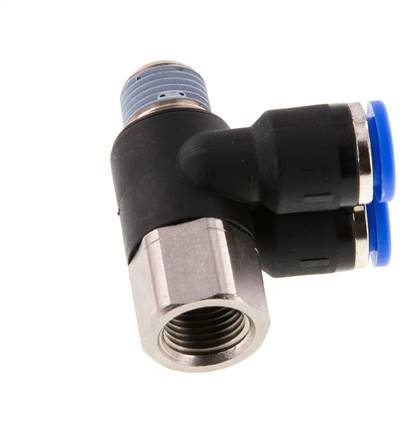 6mm x R1/8'' Double 90deg Elbow Messing/PA 66 Insteekfitting Buitendraad Binnendraad Draaibaar NBR [2 Stuks]