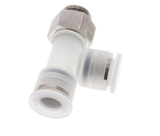 12mm x G3/8'' rechte hoek T-stuk PA/RVS Insteekfitting Buitendraad FDA Draaibaar EPDM
