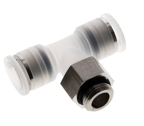 12mm x G3/8'' inline T-stuk PA/RVS Insteekfitting Buitendraad FDA Draaibaar EPDM