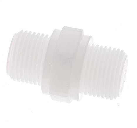 Dubbele Nippel G3/8'' Polypropyleen (PP) 10bar FDA 22mm Hex