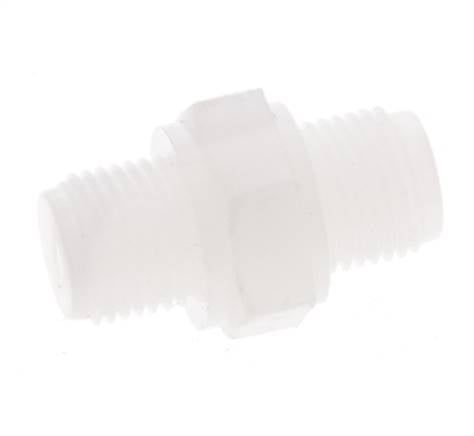 Dubbele Nippel G1/8'' PVDF 10bar FDA 14mm Hex