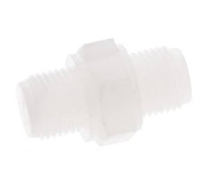 Dubbele Nippel G1/8'' PVDF 10bar FDA 14mm Hex