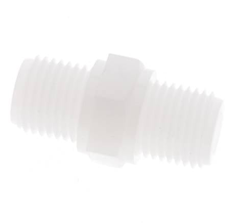 Dubbele Nippel G1/4'' PVDF 10bar FDA 17mm Hex