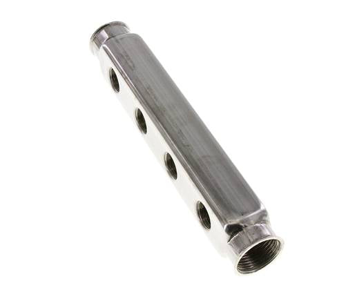 2xG 1'' x 8xG 1/2'' RVS Verdeelblok Dubbelzijdig 10 Bar