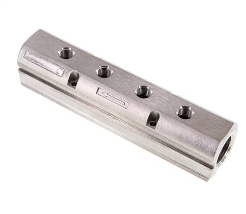 Verdeelstang 2xG3/4'' - 4xG1/4'' RVS Éénzijdig PN 15