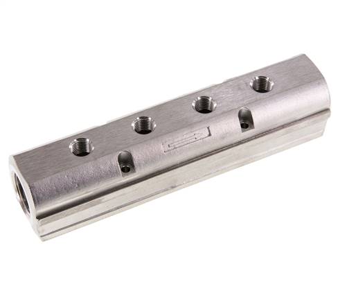 Verdeelstang 2xG3/4'' - 4xG1/4'' RVS Éénzijdig PN 15