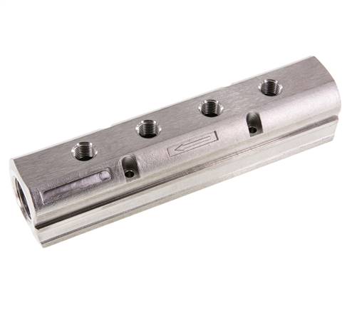 Verdeelstang 2xG3/4'' - 4xG1/4'' RVS Éénzijdig PN 15