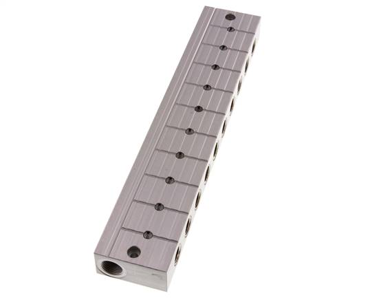 Verdeelstaaf met kogelkranen 2xG3/8'' - 10xG1/4'' Aluminium PN 10