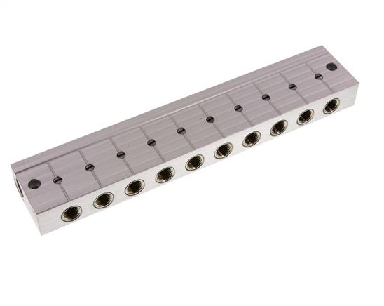 Verdeelstaaf met kogelkranen 2xG3/8'' - 10xG1/4'' Aluminium PN 10