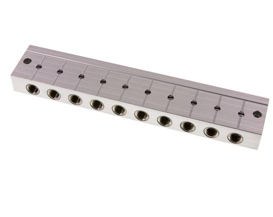 Verdeelstaaf met kogelkranen 2xG3/8'' - 10xG1/4'' Aluminium PN 10