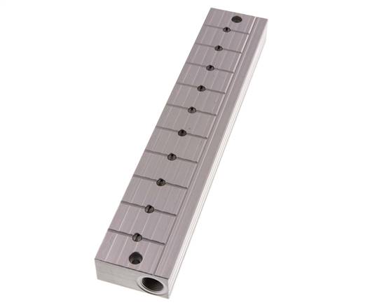 Verdeelstaaf met kogelkranen 2xG3/8'' - 10xG1/4'' Aluminium PN 10