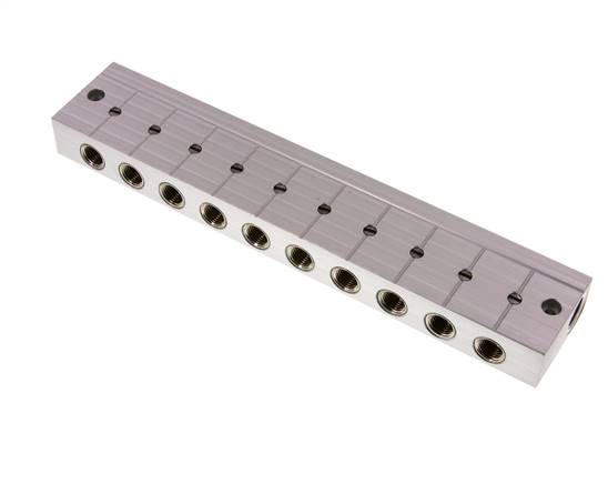 Verdeelstaaf met kogelkranen 2xG3/8'' - 10xG1/4'' Aluminium PN 10