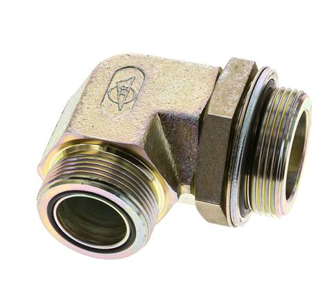 UN 1-11/16''-12 x G 1 1/2'' Buitendraad Verzinkt Stalen L-Fitting 90graden ORFS 200 Bar - Hydrauliek