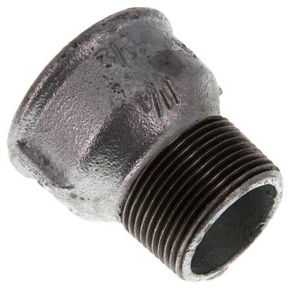 R 1 1/4'' x Rp 1 1/2'' M/F Verzinkt Gietijzeren Verloopring 25 Bar