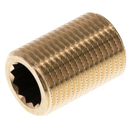 G 1/2'' Messing Dubbele Pijpnippel 16 Bar DIN 2982 - 30mm