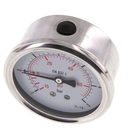 1..5 Bar Glycerine Manometer Achteraansluiting RVS/Messing 63 mm Klasse 1.6