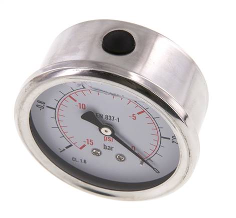 1..0 Bar Glycerine Manometer Achteraansluiting RVS/Messing 63 mm Klasse 1.6