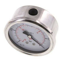 1..0 Bar Glycerine Manometer Achteraansluiting RVS/Messing 63 mm Klasse 1.6