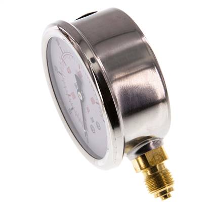 0..60 Bar Glycerine Manometer RVS/Messing 63 mm Klasse 1.6 Onderaansluiting