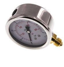 0..60 Bar Glycerine Manometer RVS/Messing 63 mm Klasse 1.6 Onderaansluiting