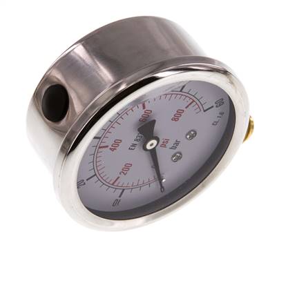 0..60 Bar Glycerine Manometer RVS/Messing 63 mm Klasse 1.6 Onderaansluiting