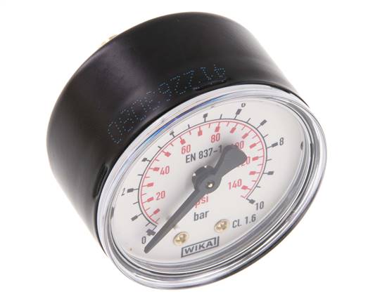 0..10 Bar Manometer Achteraansluiting Staal/Messing 50 mm Klasse 1.6