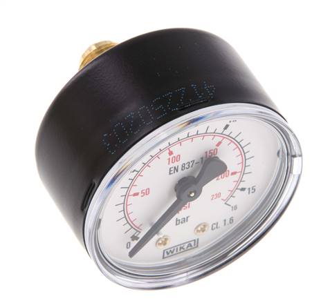 0..16 Bar Manometer Achteraansluiting Staal/Messing 50 mm Klasse 1.6