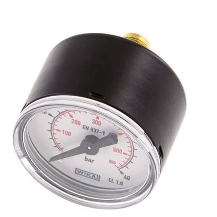 1..0 Bar Manometer Achteraansluiting Staal/Messing 50 mm Klasse 1.6