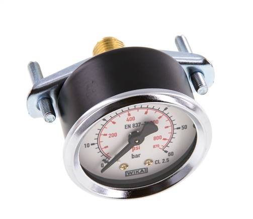 0...60 Bar (0..870 psi) Paneelmontage Manometer Staal/Brons 50 mm Klasse 2.5 (Beugel)
