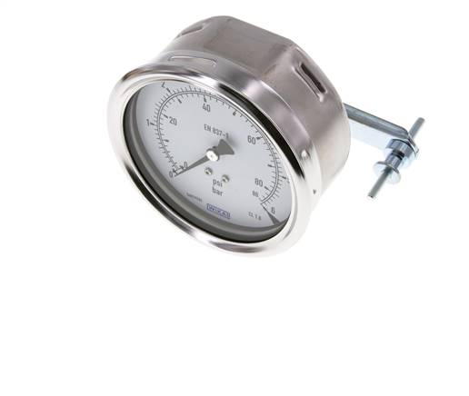 0...6 Bar (0..87 psi) Paneelmontage Manometer Staal/Brons 100 mm Klasse 1.0 (Beugel)