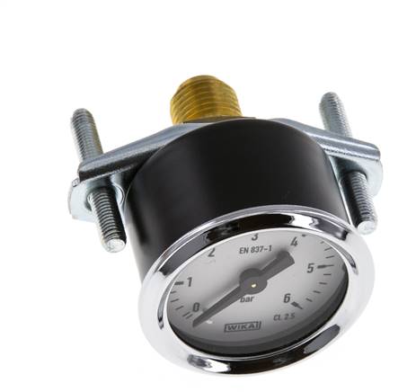 0...6 Bar (0..87 psi) Paneelmontage manometer Staal/Brons 40 mm Klasse 2,5 - 1/4'' (Beugel)