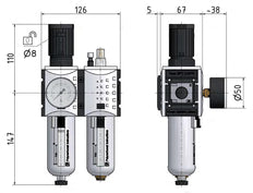 FRL 2-Delig G3/8'' 3500l/min 0.2-4.0bar/3-58psi Semi-Auto Metalen Futura 2