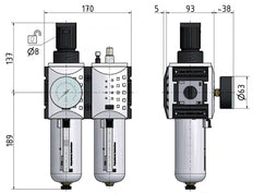 FRL 2-Delig G3/4'' 12000l/min 0.1-1.0bar/1-14psi Semi-Auto Metalen Futura 4