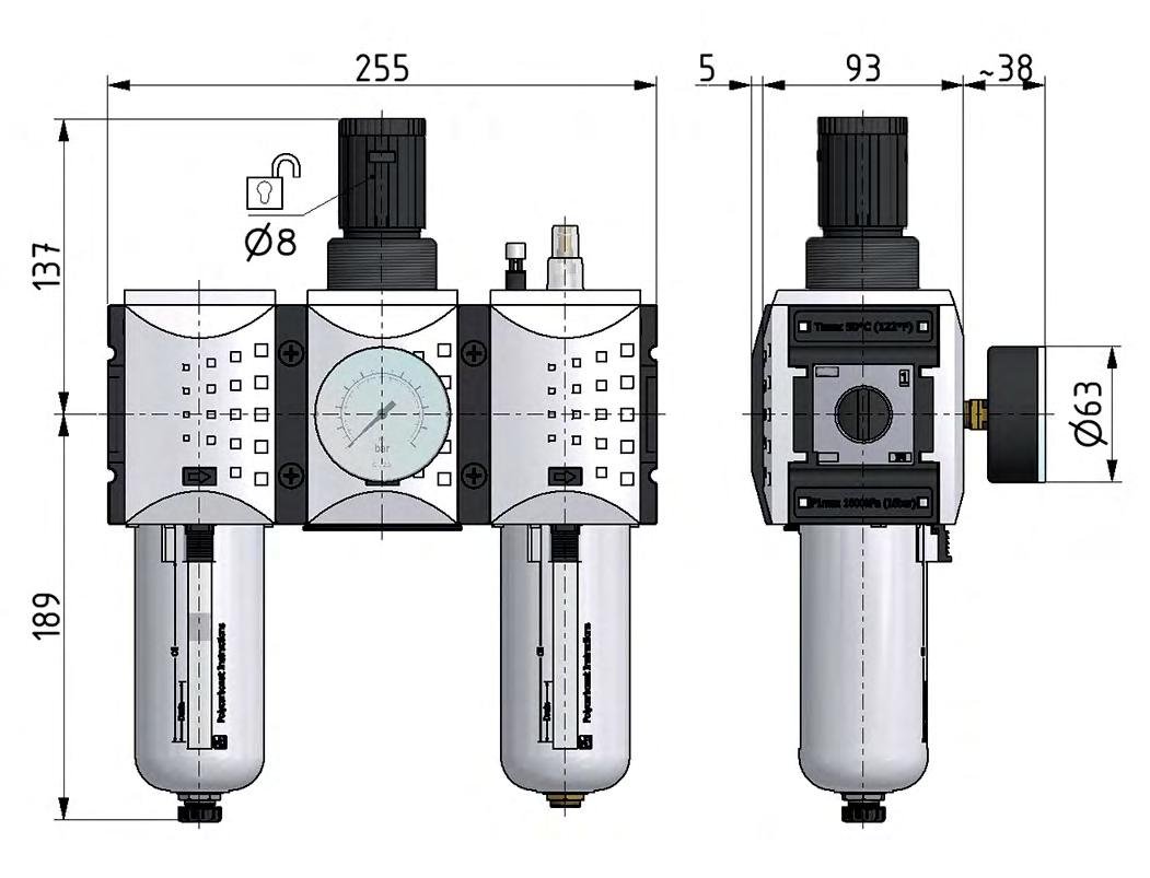 FRL 3-Delig G3/4'' 12000l/min 0.2-4.0bar/3-58psi Semi-Auto Polycarbonaat Futura 4