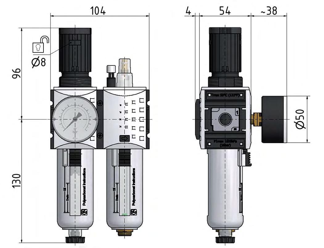 FRL 2-Delig G1/4'' 1750l/min 0.1-2.0bar/1-29psi Auto Metal Futura 1