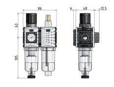 FRL 2-Delig G1/4'' 800l/min 0.5-10.0bar/7-145psi Auto (Gesloten Zonder Druk) 40 mm Manometer Polycarbonaat Futura 0