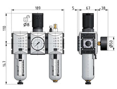 FRL G1/2'' 3500l/min 0,1-1,0bar/1-14psi Futura 2