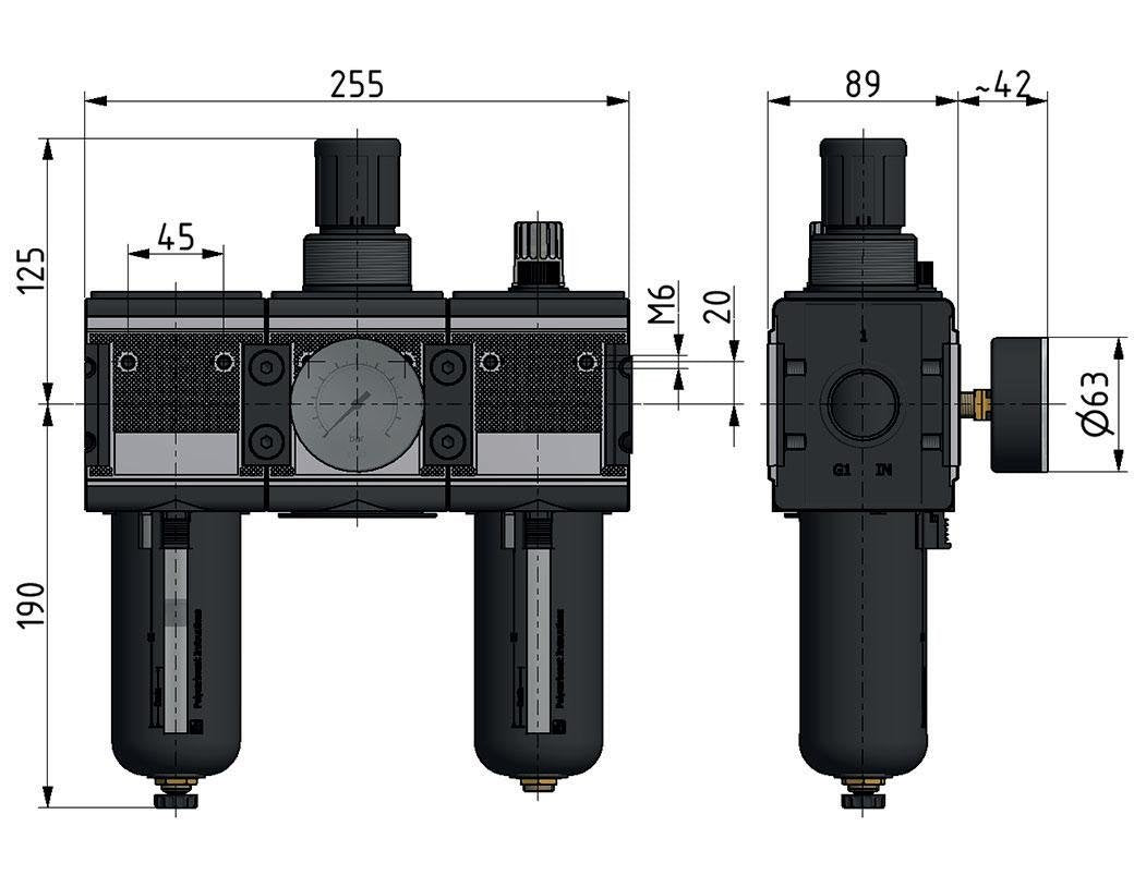 FRL 3-Delig G3/4'' 12000l/min 0.5-16.0bar/7-232psi Semi-Auto Metal Multifix 4