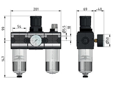 FRL 3-Delig G3/4'' 5800l/min 0.1-3.0bar/1-44psi Semi-Automatisch Polycarbonaat Multifix 2