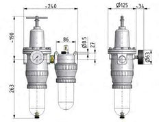 FRL 2-Delig G3/4'' 4000l/min 0.5-16.0bar/7-232psi Semi-Auto Metalen Standaard 5
