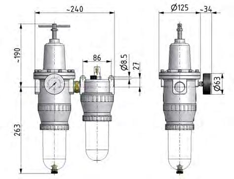 FRL 2-Delig G3/4'' 4000l/min 0.5-10.0bar/7-145psi Semi-Automatische Beschermkooi Polycarbonaat Standaard 5