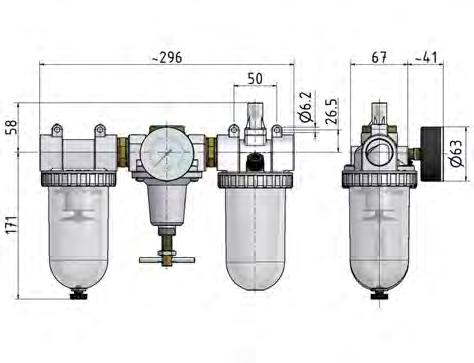 FRL 3-Delig G3/4'' 3200l/min 0.5-16.0bar/7-232psi Auto Polycarbonaat Standaard 3