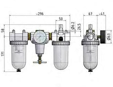 FRL 3-Delig G3/4'' 3200l/min 0.5-16.0bar/7-232psi Auto Polycarbonaat Standaard 3
