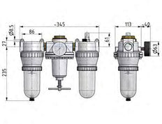 FRL 3-Delig G3/4'' 4900l/min 0.5-10.0bar/7-145psi Semi-Auto Metalen Standaard 5