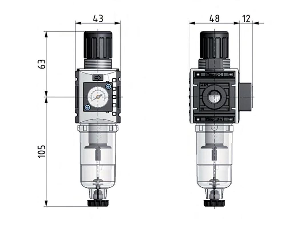 Filter-Regelaar G1/4'' 1000l/min 0.5-8.0bar/7-116psi Futura 0
